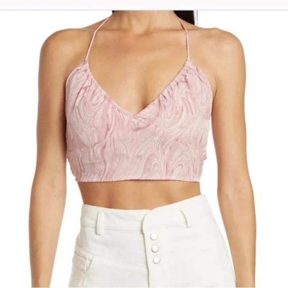 Elodie Tops - NWT Elodie Ruched Strappy Pink Halter Crop
